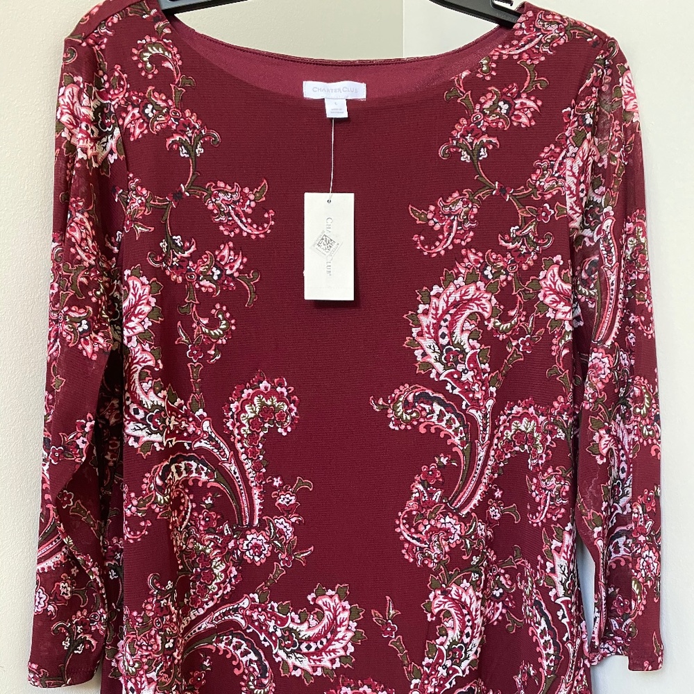 CHARTER CLUB Women Stretch Comfy Nylon Blouse 3/4 Sleeve Size L